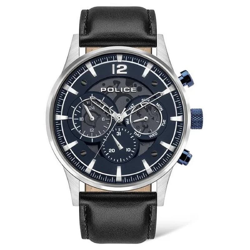 Men's Blue Quartz Multifunction Dial Leather Strap Watch