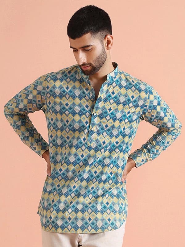 Men's Multicolor Casual Printed Regular Fit Short Kurta