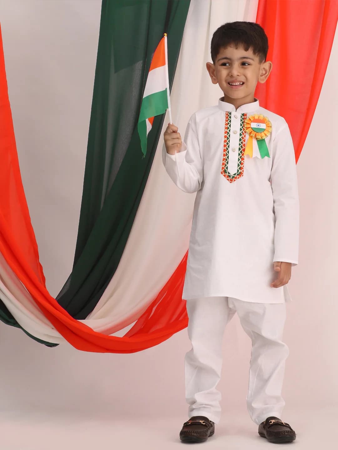 Boys Independence day Special Cotton White Solid Kurta Pyjama Sets