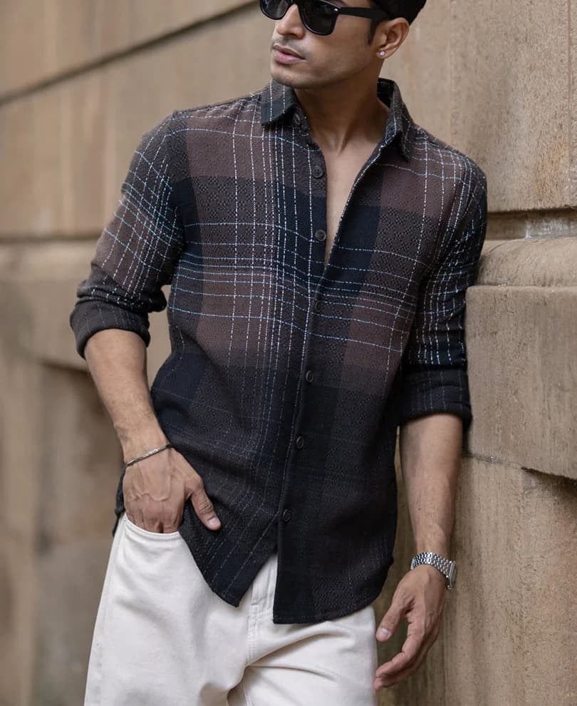 Men's Brown Casual Checked Regular Fit Cotton Shirt