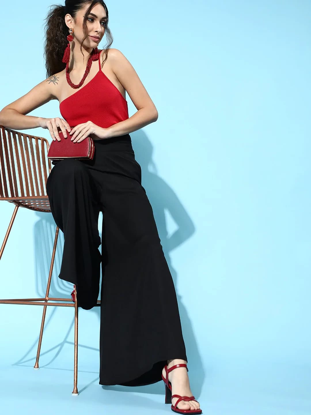 Women's Black Casual Solid Flared Fit Trouser