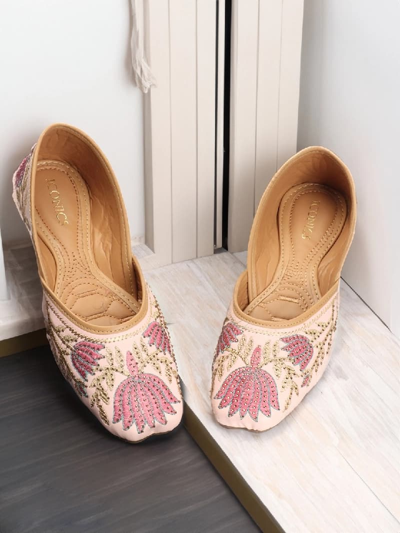 Women's Pink Ethnic Slip-On Casual Mojaris Shoes