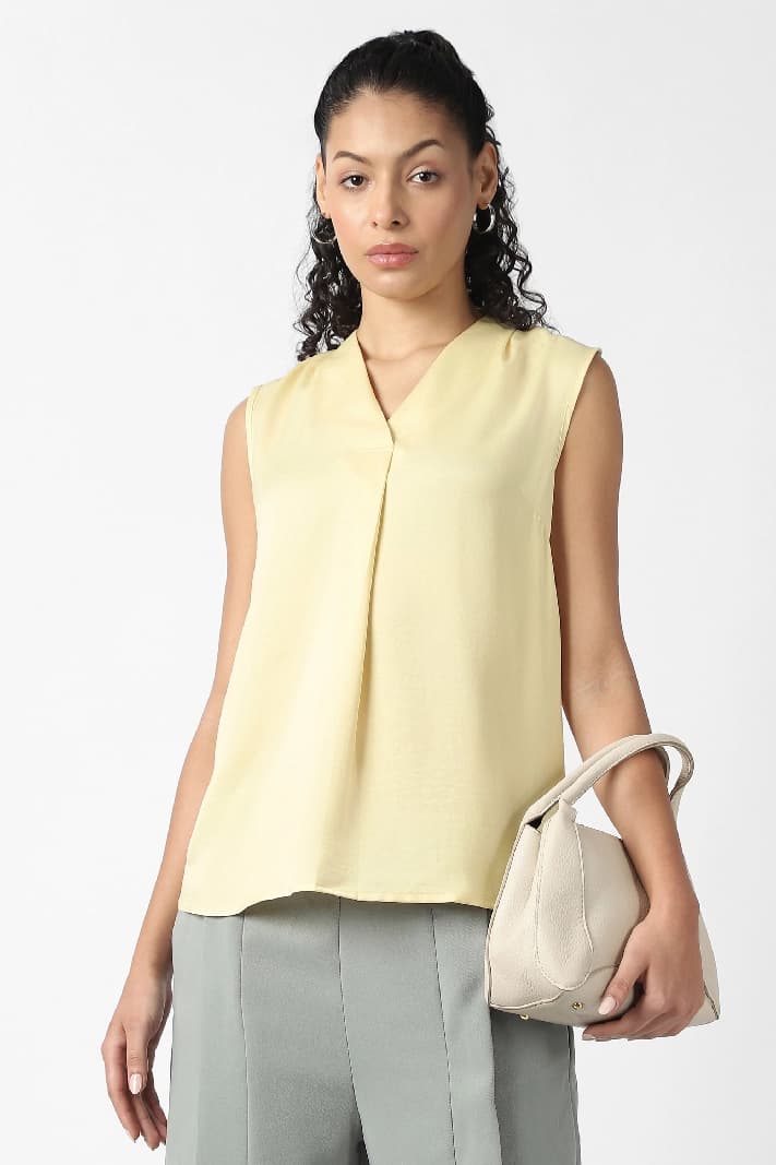 Women's Yellow Casual Solid Regular Fit Top