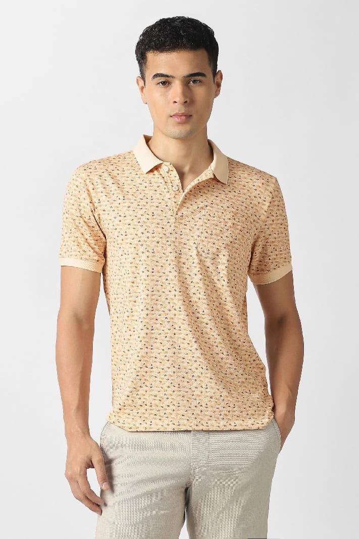 Men's Orange Casual Printed Regular Fit Polo Tshirt