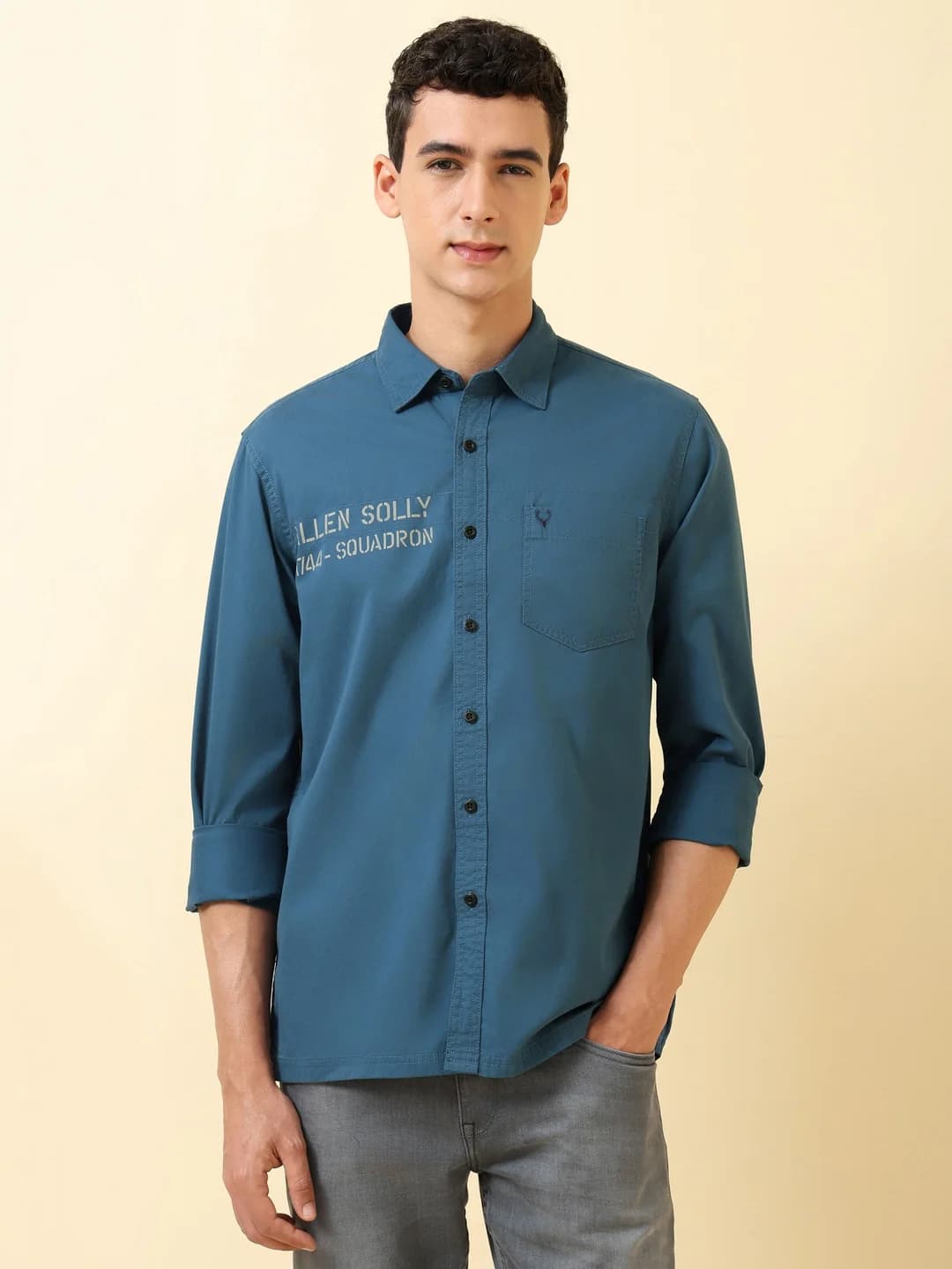 Men's Navy Casual Solid Regular Fit Cotton Shirt