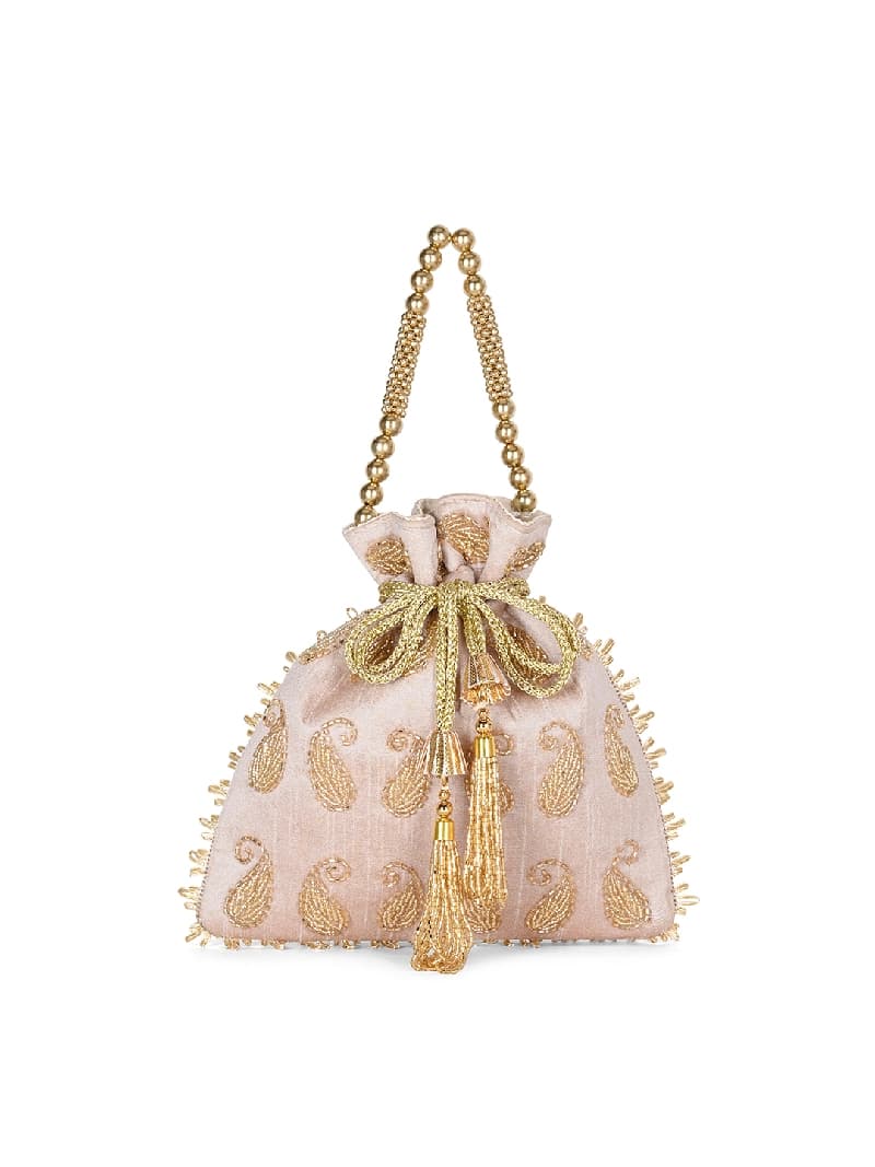 Women's Rose Gold Fabric Signature Ely Paisley Embellished Potli