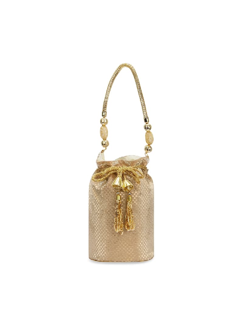 Women's Gold Fabric Signature Joplin Gold Handle Potli
