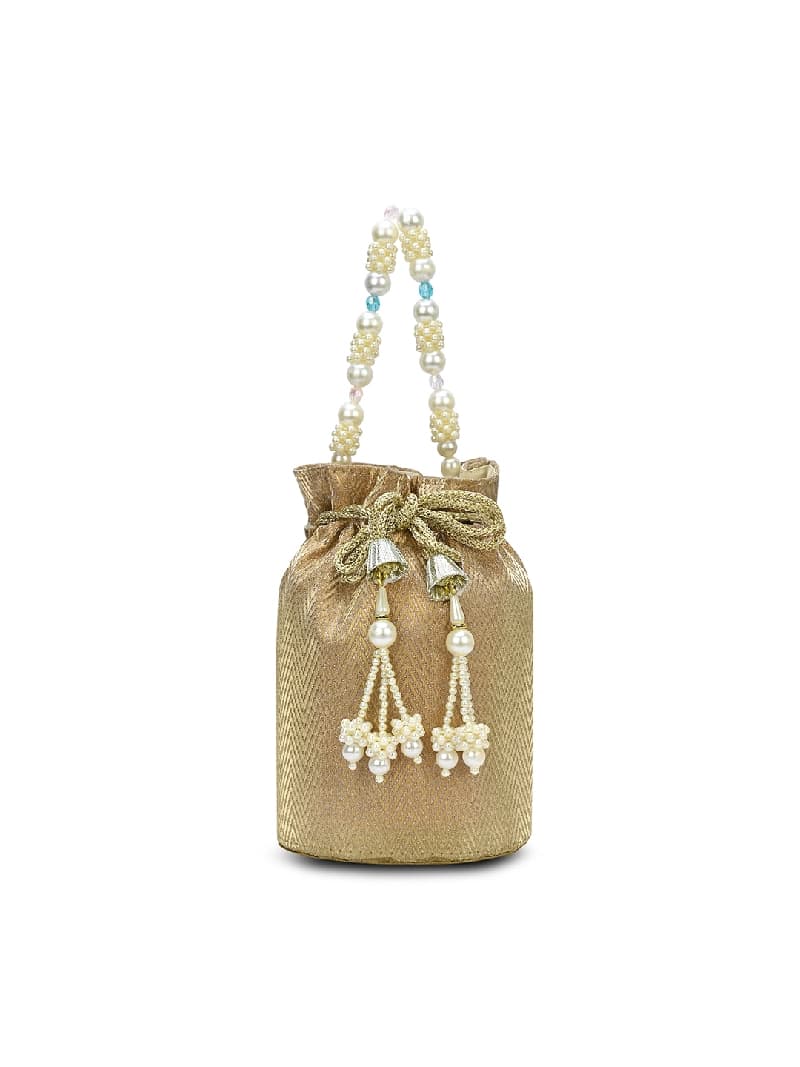 Women's Gold Fabric Signature Bisbee Pearl Handle Potli
