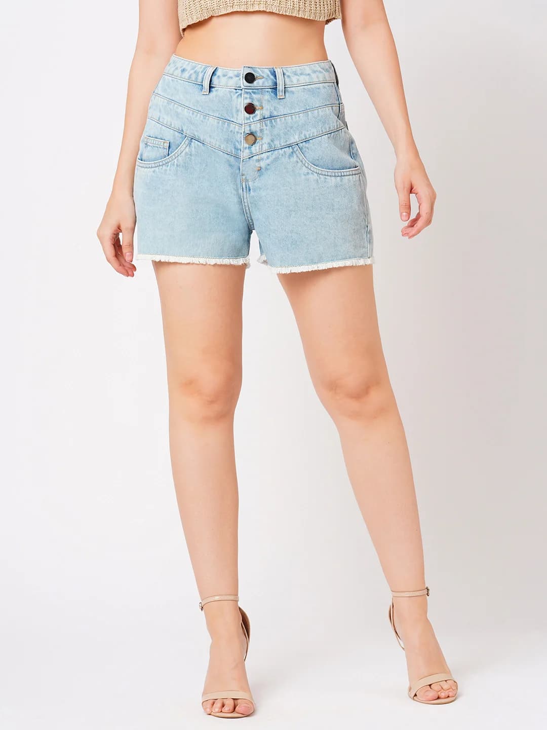 Women's Blue Casual Solid Slim Fit Short