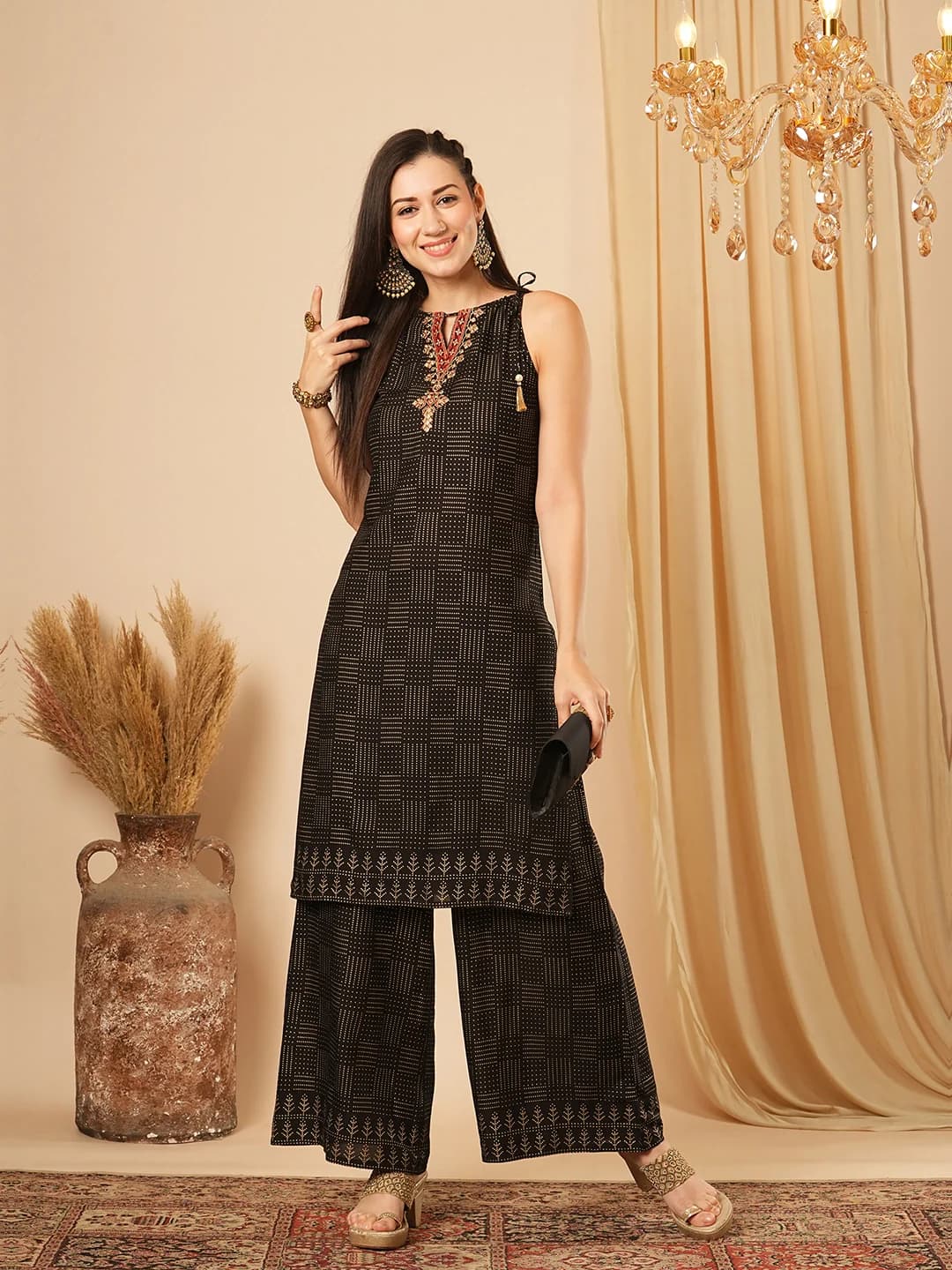 Women's Black Casual Kurta Set