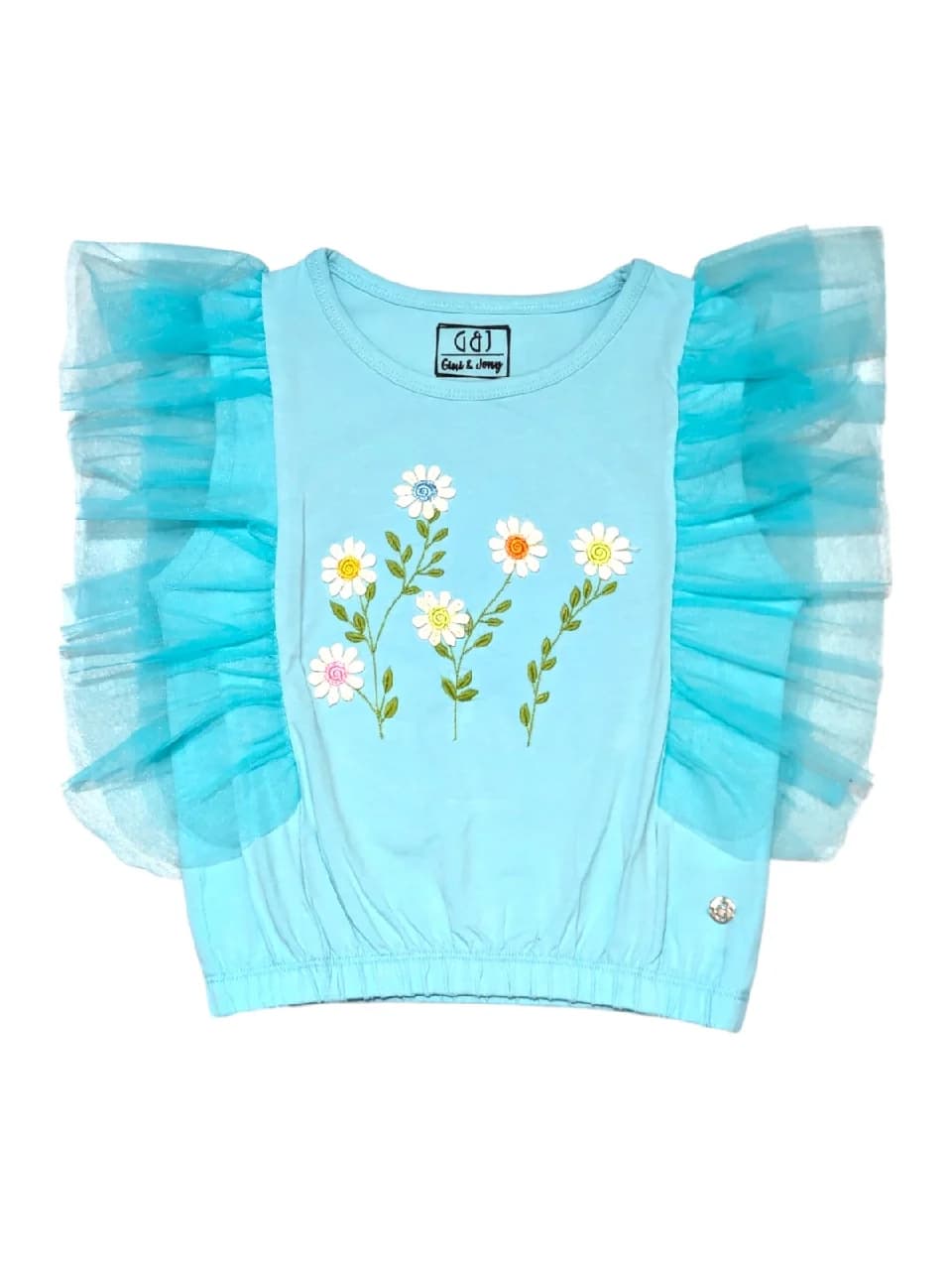 Girls Blue Casual Floral Half Sleeves Cropped Top