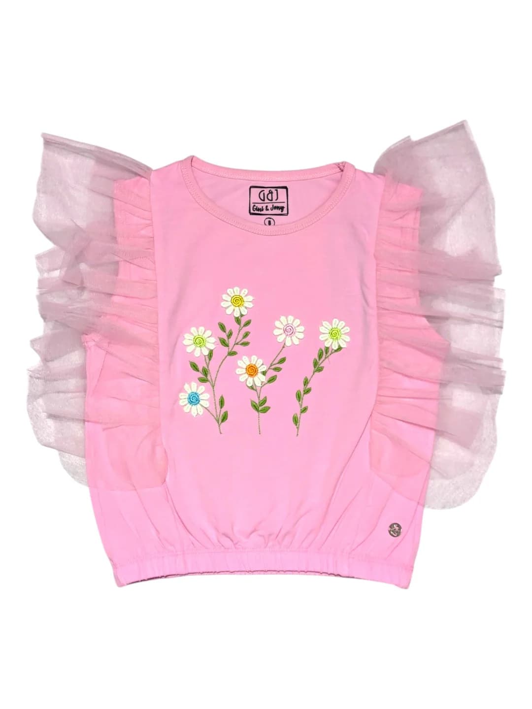 Girls Pink Casual Floral Half Sleeves Cropped Top