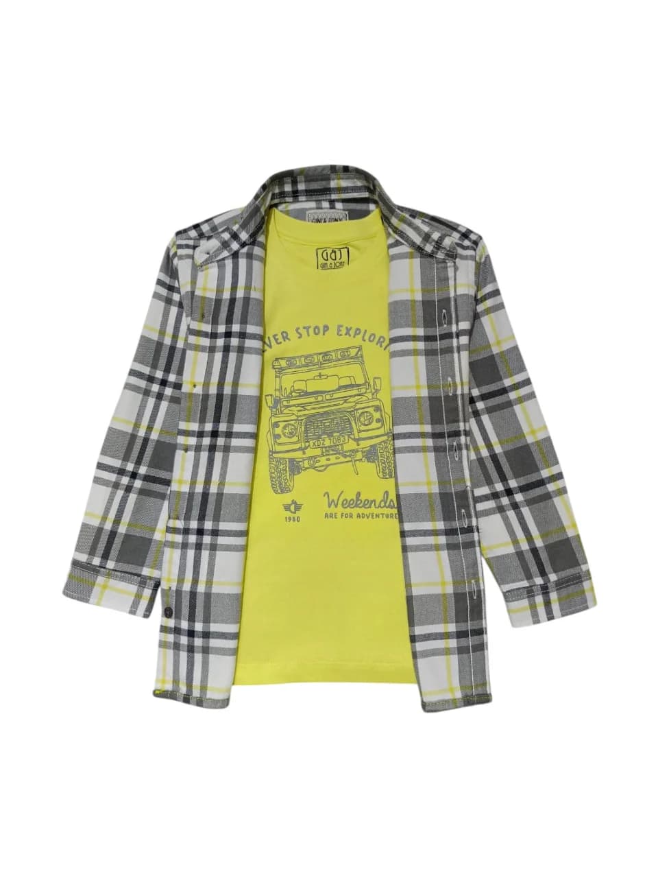 Boys Grey Casual Checked Full sleeves Shirt