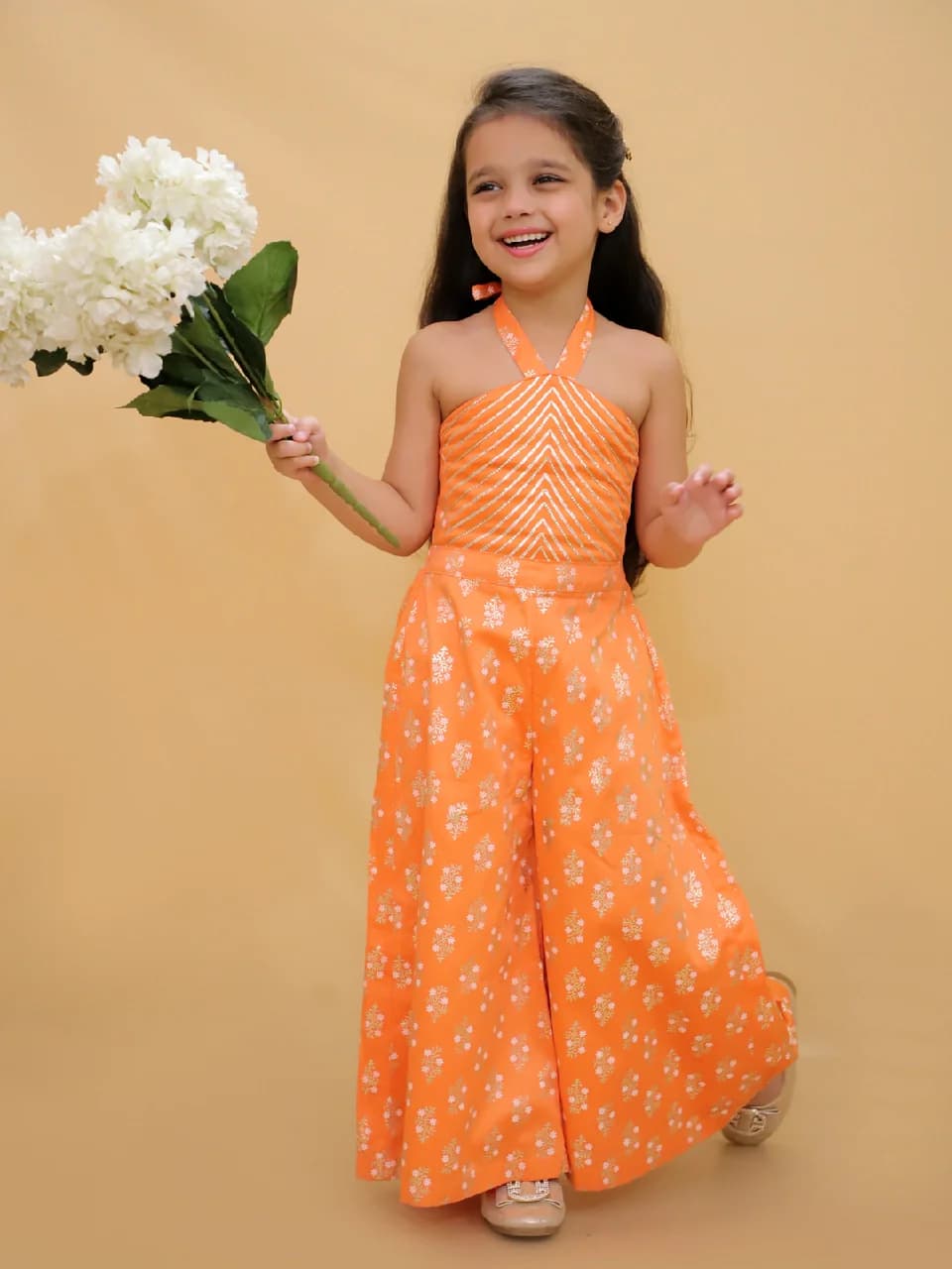 Girls Festive Mehfil Orange Stylish Jumpsuit