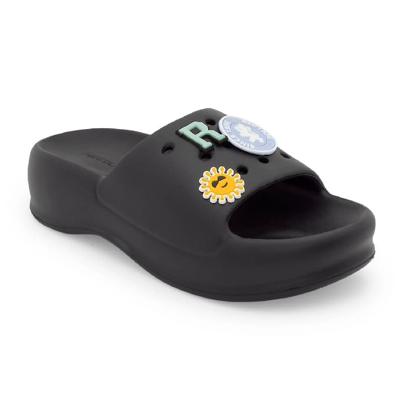 Women's Black Round Toe Casual Slides