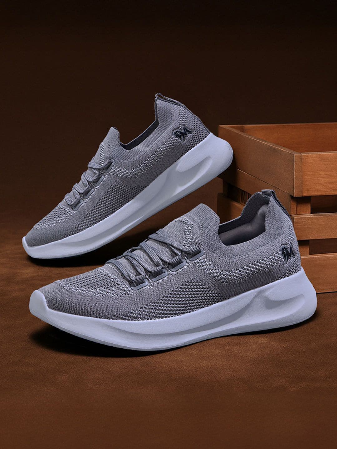Men's All Medium Grey And Black Casual Mesh Walking Sneakers