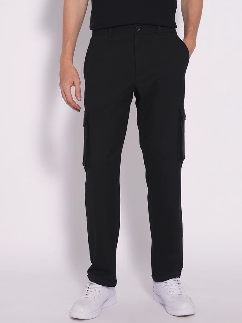 Men's Black Casual Solid Trousers