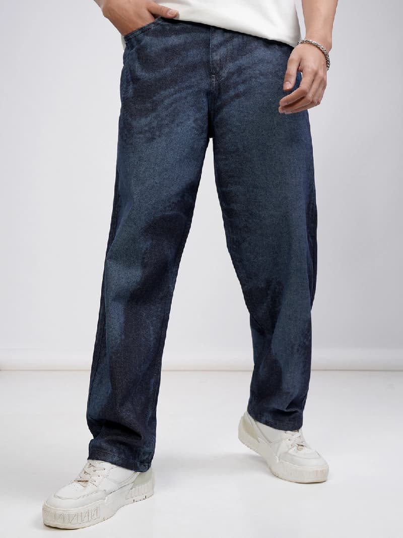 Men's Blue Casual Oversized Fit Jeans