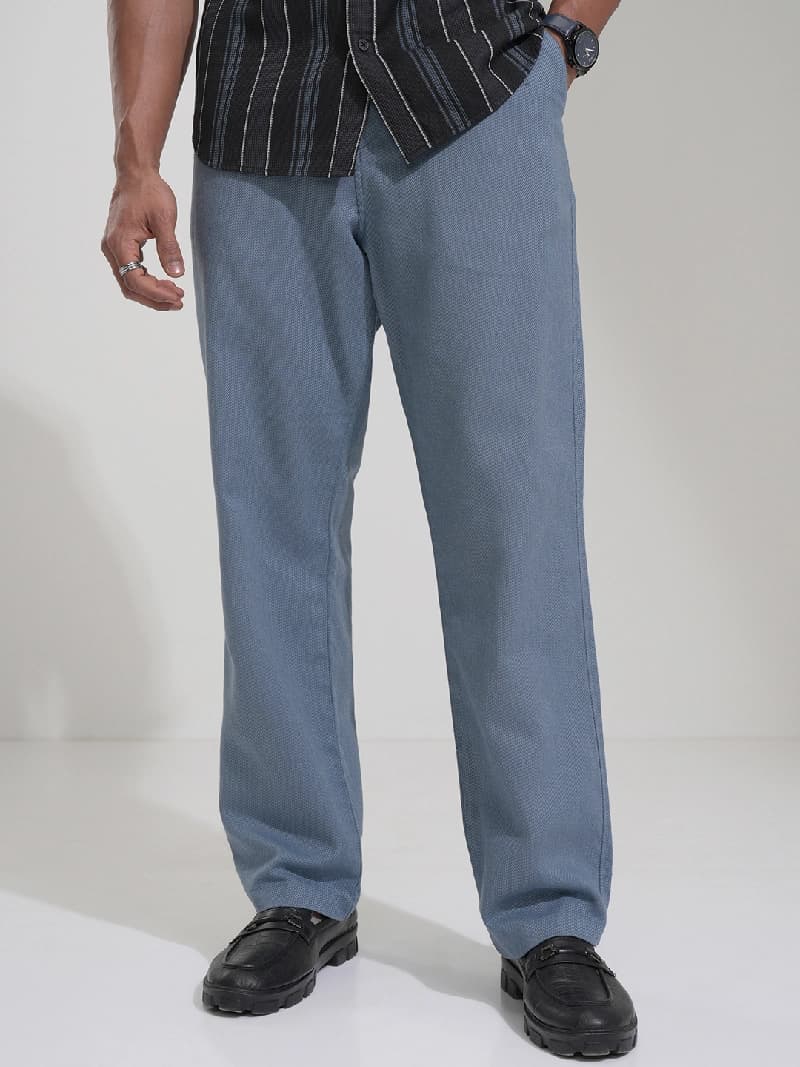 Men's Blue Casual Regular Fit Trouser
