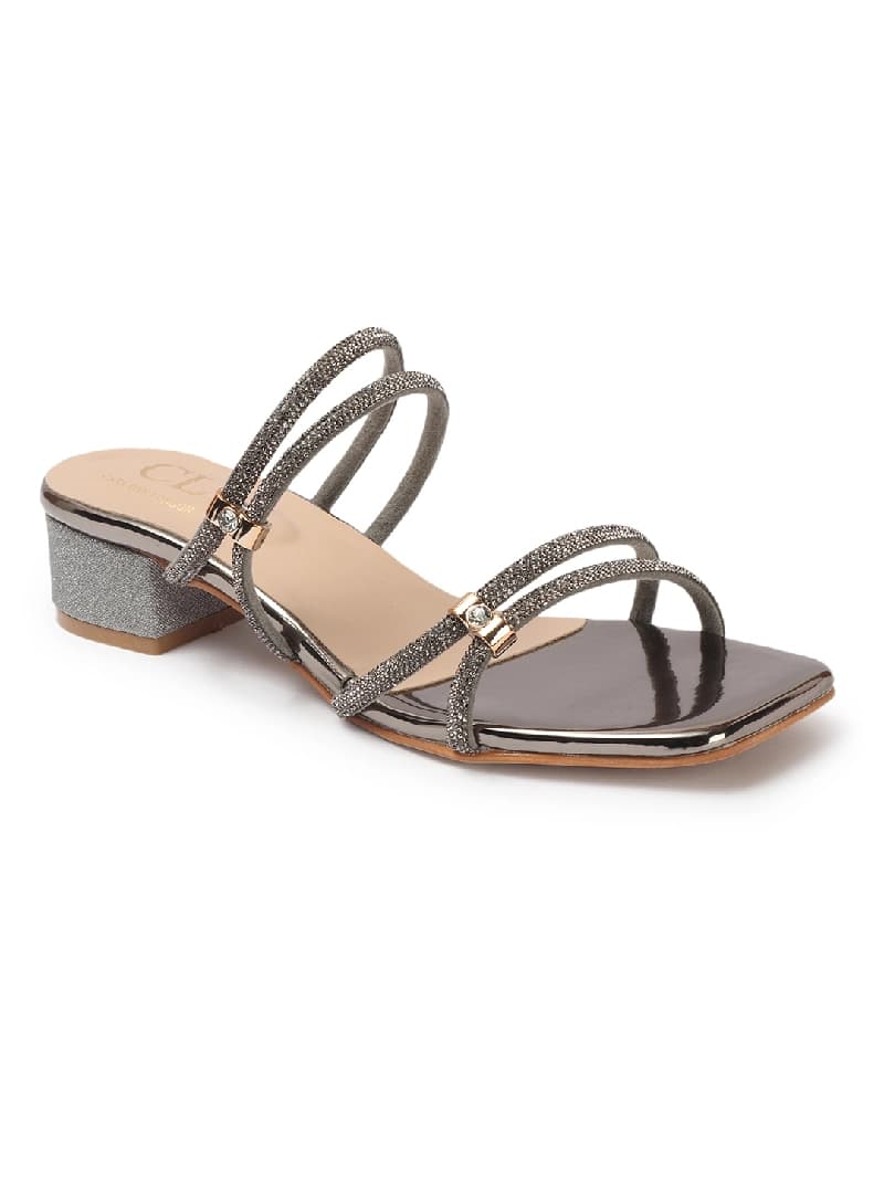 Women's Gunmetal Women's Embellished Party Block Sandals