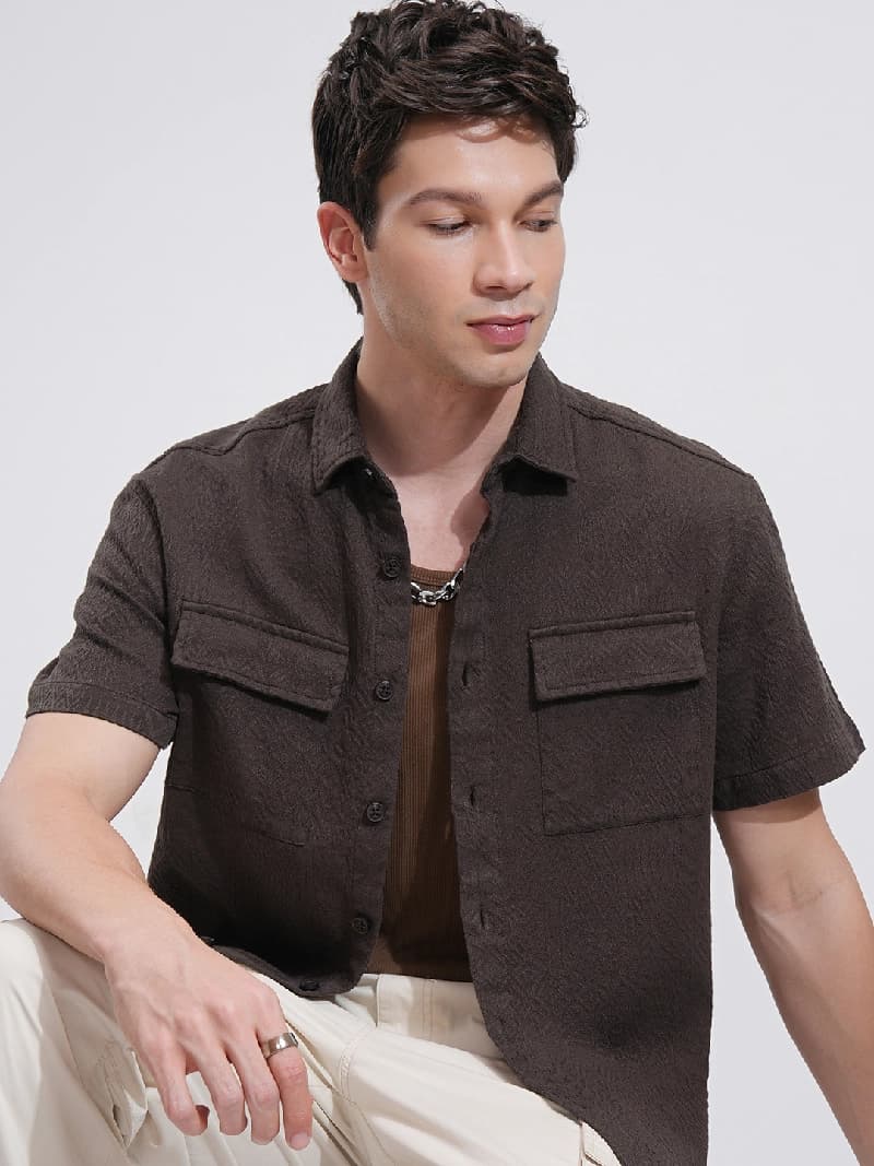 Men's Brown Casual Solid Regular Fit Shirt