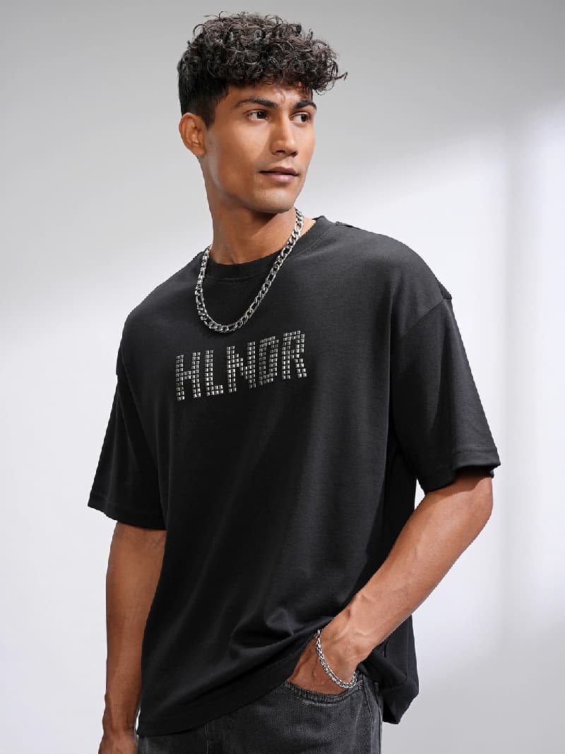 Men's Black Casual Printed Regular Fit Tshirt