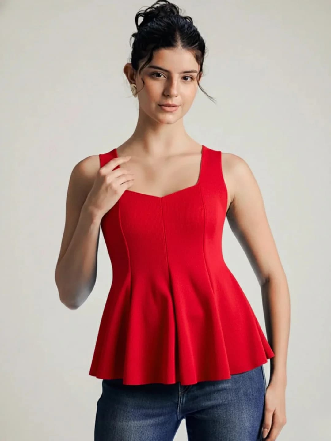 Women's Red Casual Solid Regular Fit Top