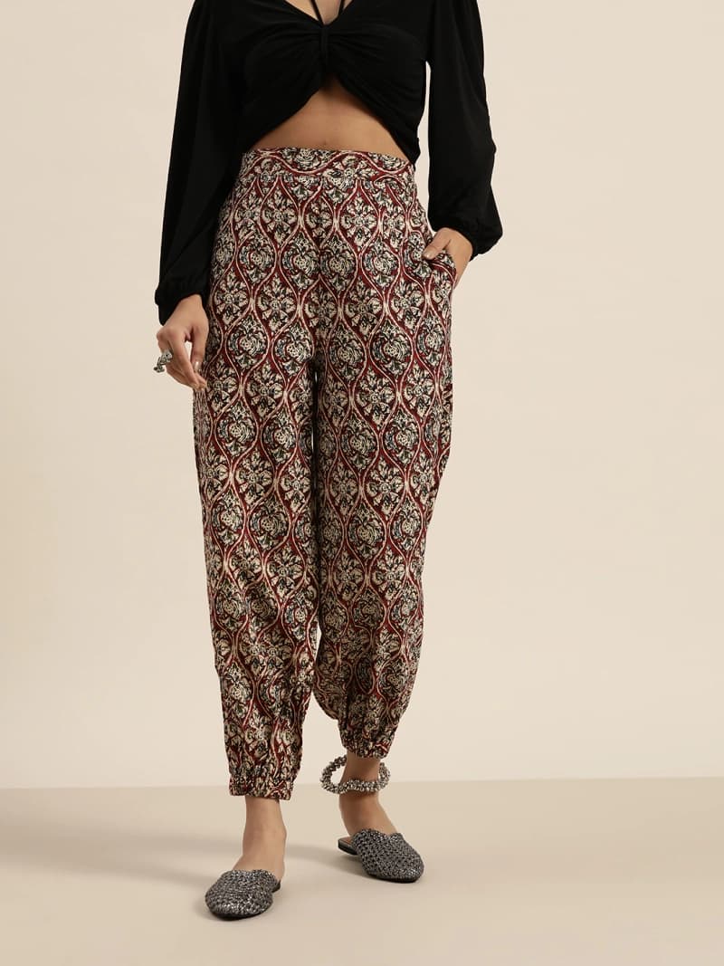 Women's Brown Casual Floral Regular Fit Trouser