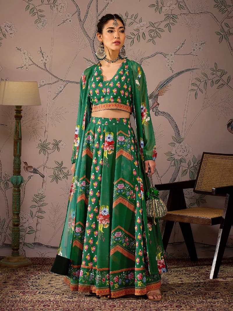 Women's Green Festive Lehenga Choli