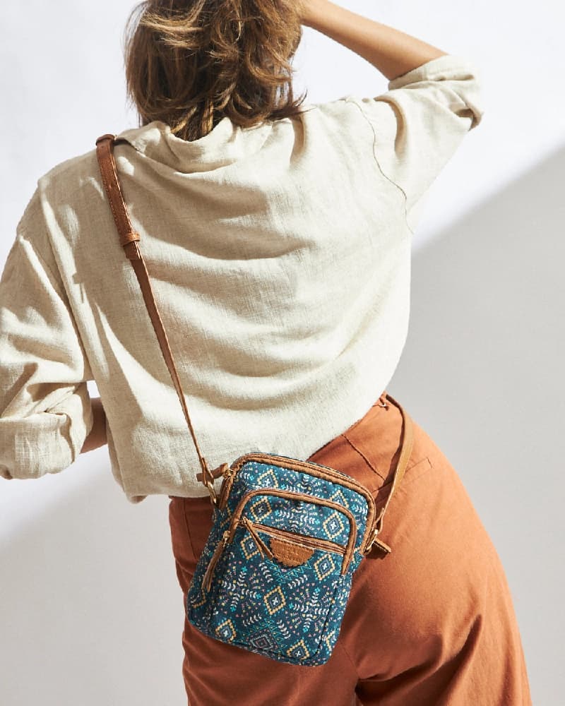 Women's Blue PU Printed Double Strap Matte Mexico Aztec Wallet Sling Bag