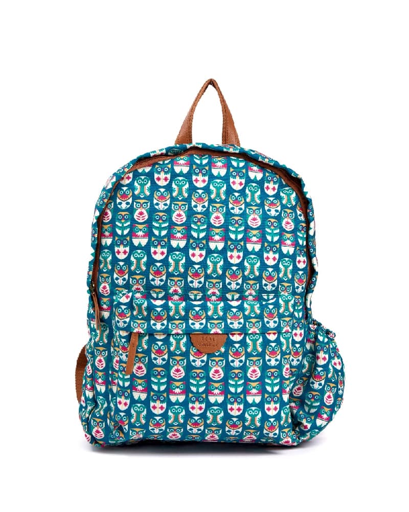 Women's Blue PU Printed Double Strap Matte Owl March Laptop backpack