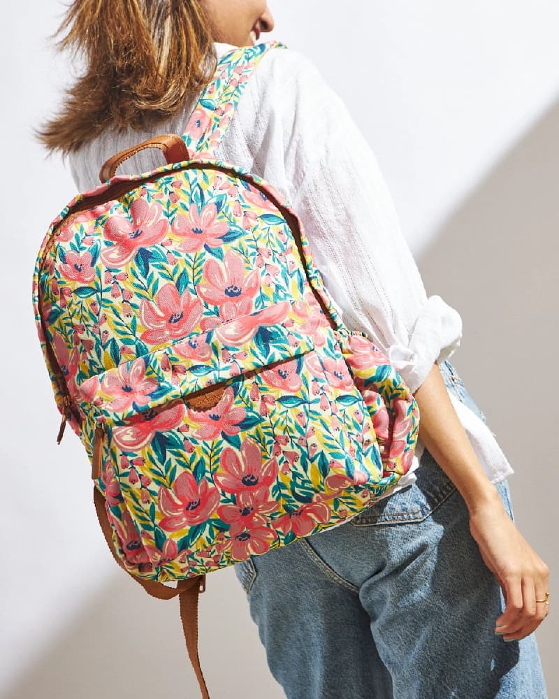 Women's Pink PU Printed Double Strap Matte Sunshine State Laptop Backpack