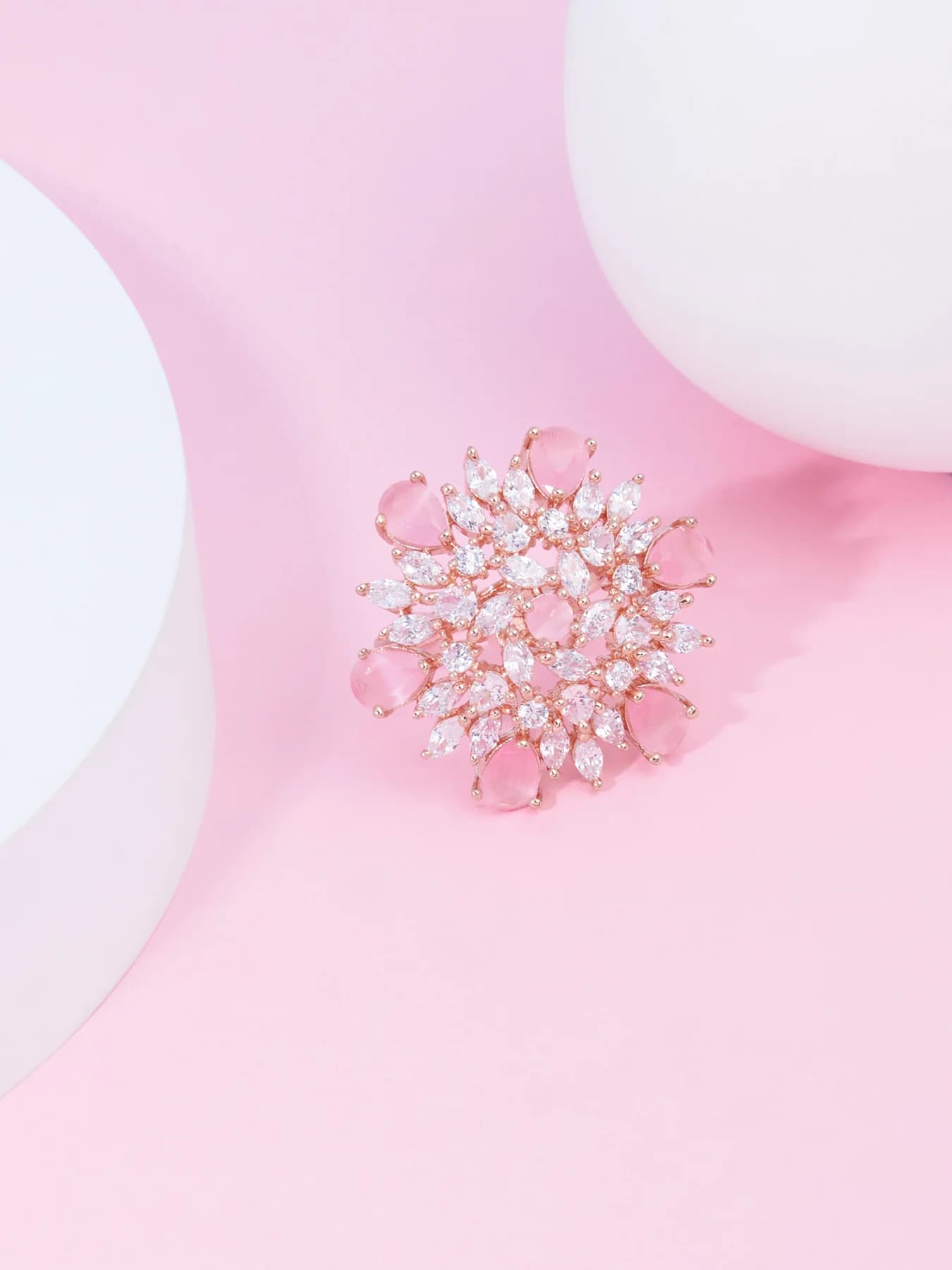 Women's Pink Dazzling Cubic Zirconia Party Bling Statement Brass Ring