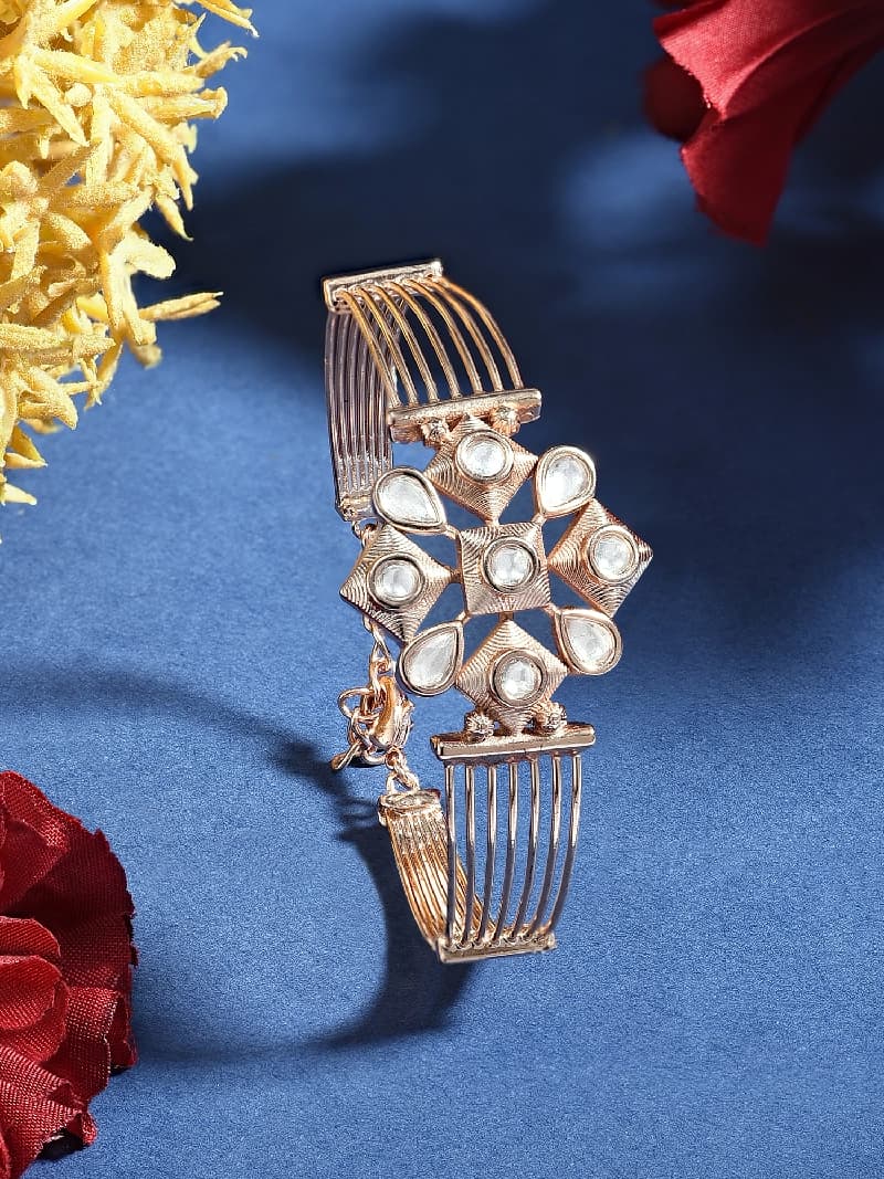 Women's Rose Gold Dazzling Cubic Zirconia Brass Bangle Style Kada Bracelet