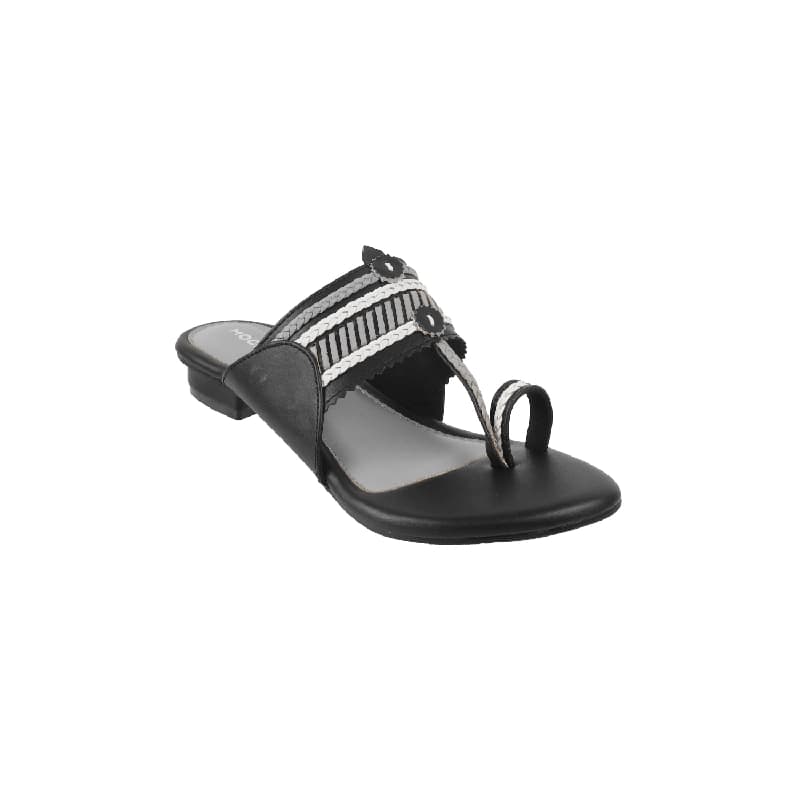 Women's Black Casual Synthetic Open Toe Slip-Ons Sandals
