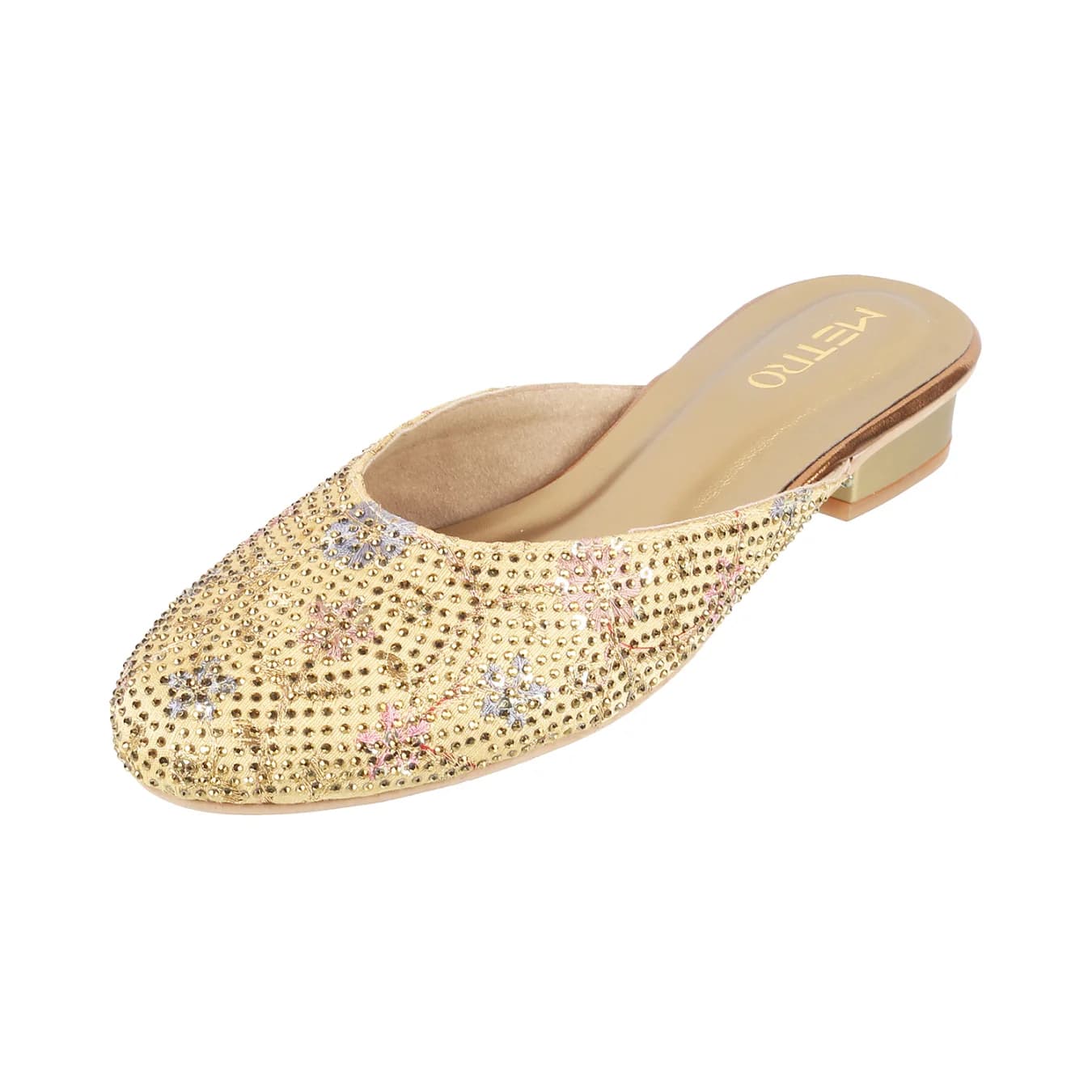 Women's Gold Casual Synthetic Round Toe Mules