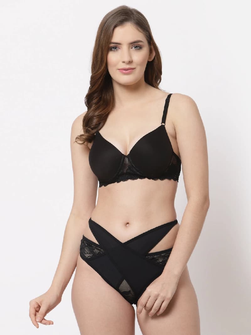 Women's Solid Essential Wear Black Solid Lingerie Set BP21-034