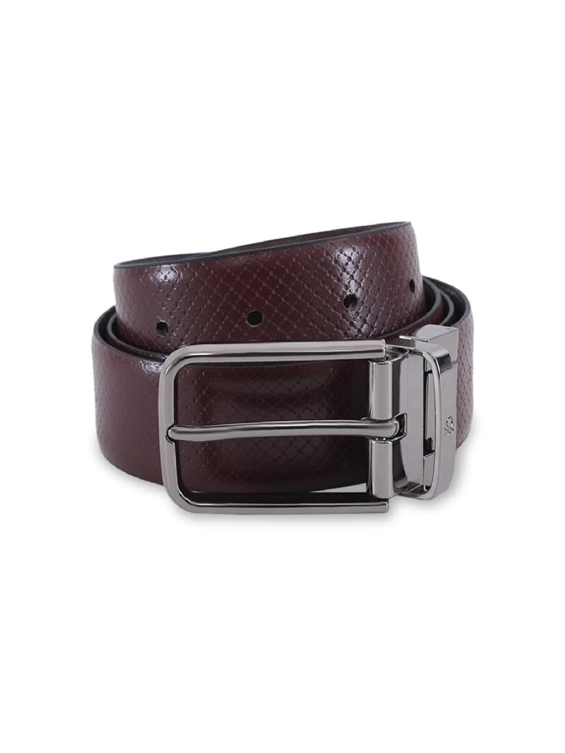 Men's Brown Casual Solid Push Pin Leather Belt