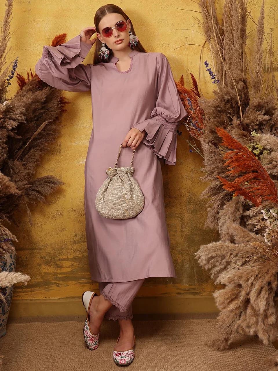 Women's Mandarin Collar Kurta with Palazzos