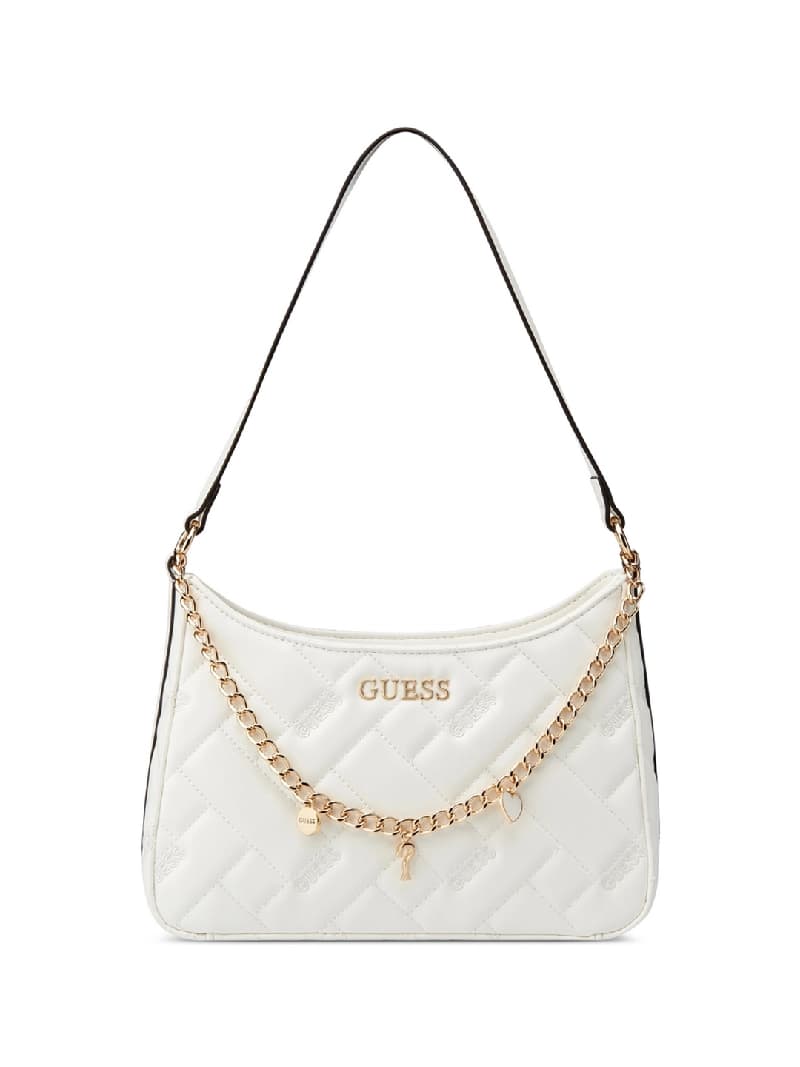 Women's White Quilted Shoulder Bag With Strap