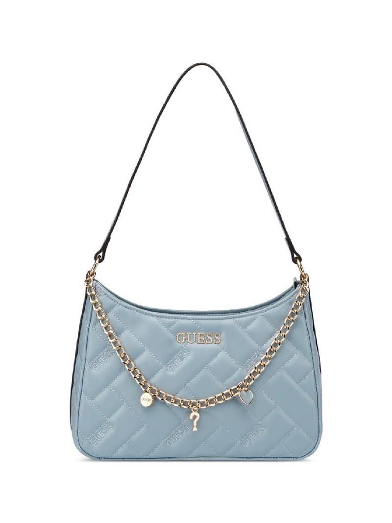 Women's Blue Quilted Shoulder Bag With Strap