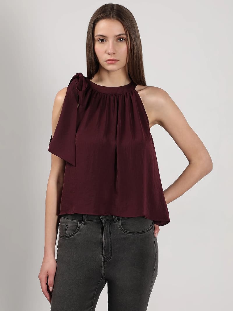Women's Brown Casual Solid Regular Fit Top