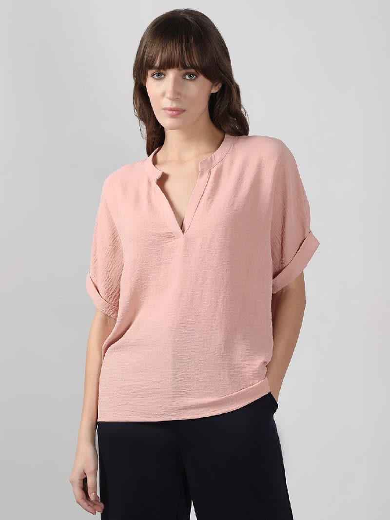 Women's Pink Casual Solid Regular Fit Top