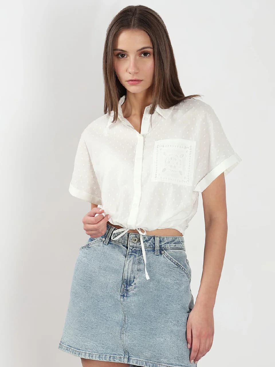 Women's White Casual Self-Design Regular Fit Top