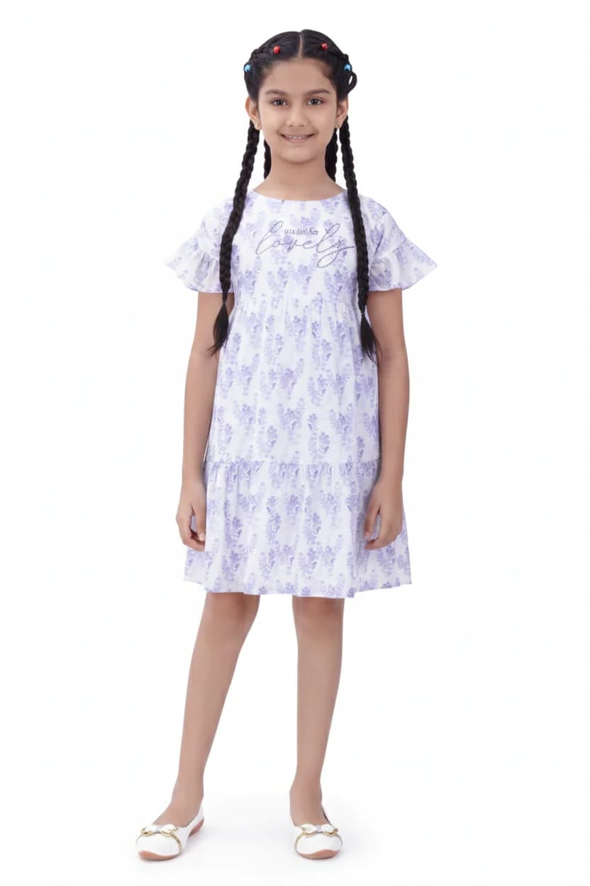 Girls Purple Party Half Sleeves Fit & Flared Dress