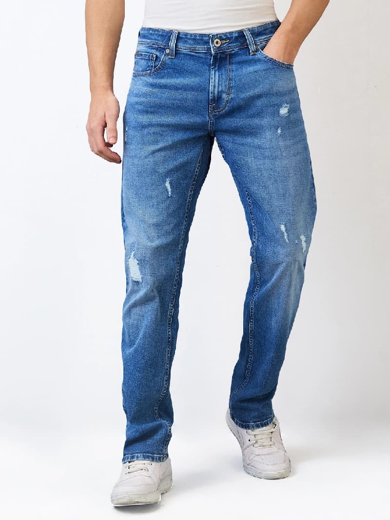 Men's Blue Casual Solid Regular Fit Jeans