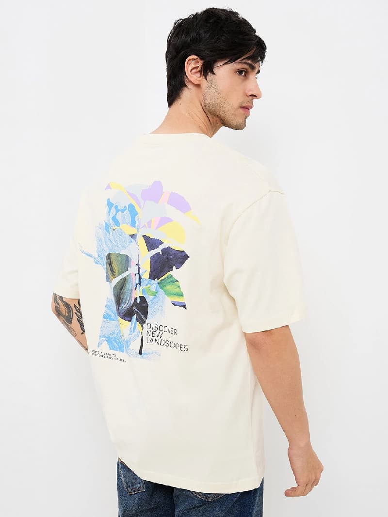 Men's Off White Casual Solid Oversized Fit Tshirt