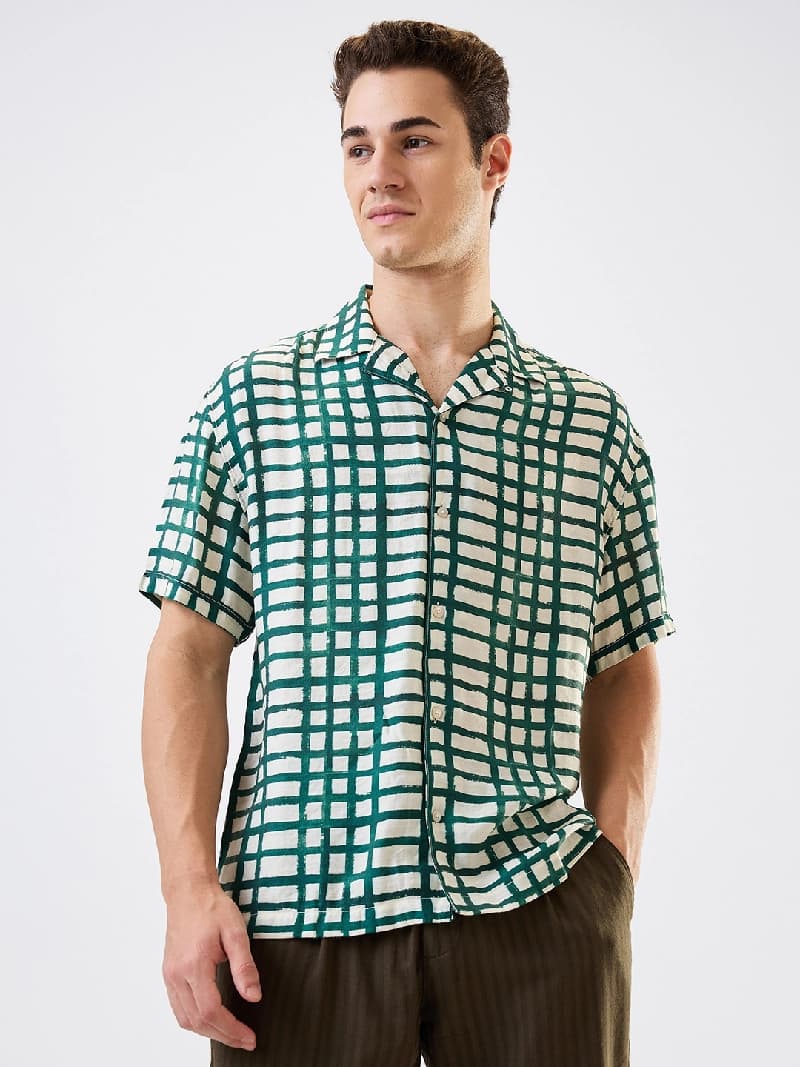 Men's Green Casual Checked Regular Fit Shirt