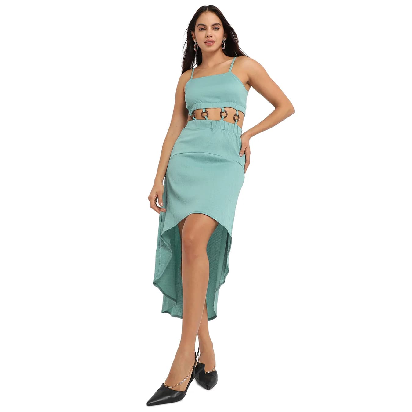 Women's Green Casual Solid Regular Fit Dress