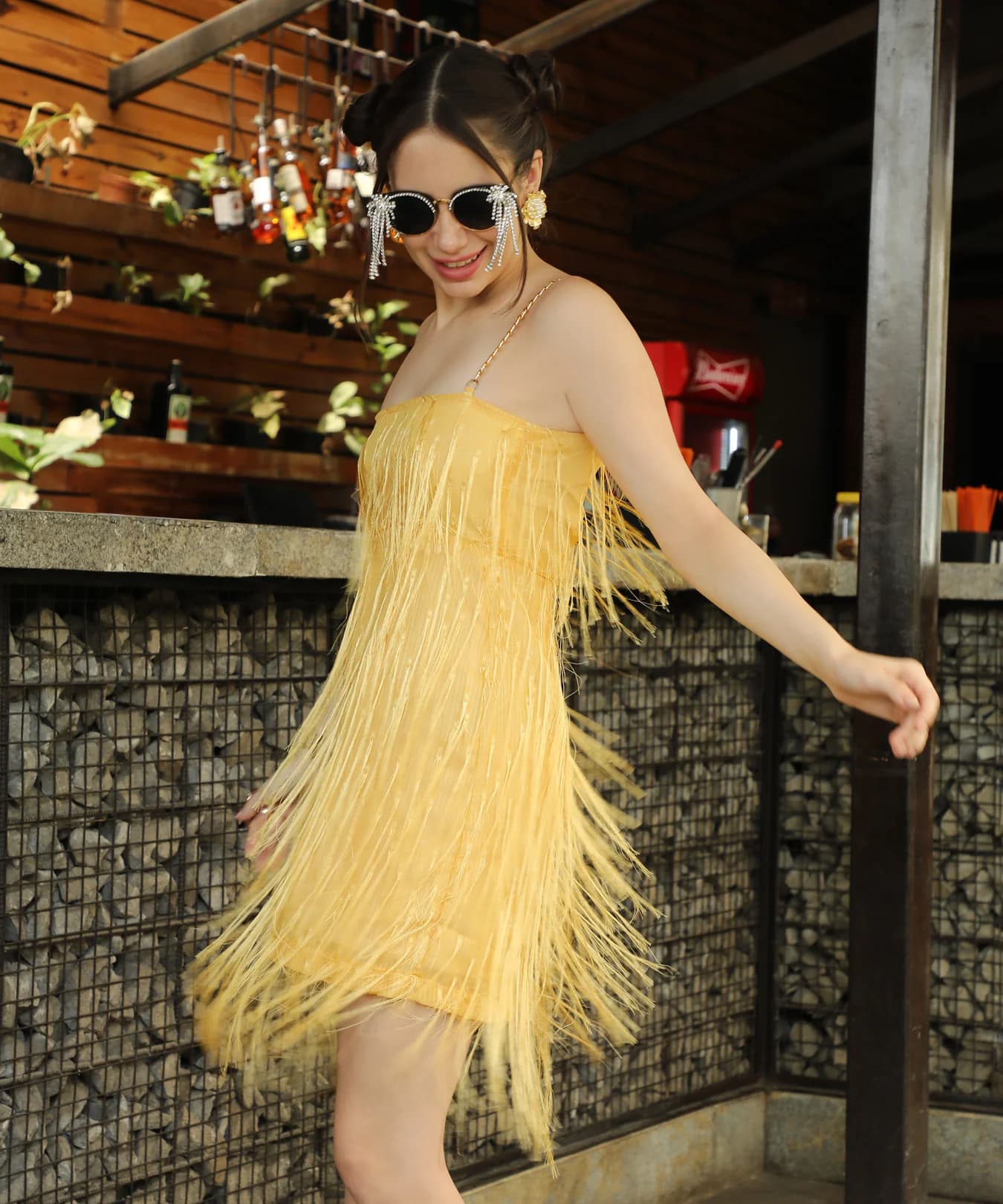 Women's Yellow Casual Solid Slim Fit Dress